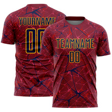 Load image into Gallery viewer, Custom Crimson Navy-Gold Abstract Network Crackle Sublimation Soccer Uniform Jersey
