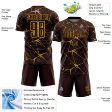 Laden Sie das Bild in den Galerie-Viewer, Custom Brown-Old Gold Abstract Network Crackle Sublimation Soccer Uniform Jersey