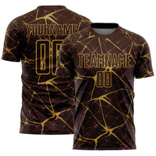Laden Sie das Bild in den Galerie-Viewer, Custom Brown-Old Gold Abstract Network Crackle Sublimation Soccer Uniform Jersey