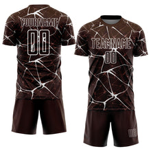 Laden Sie das Bild in den Galerie-Viewer, Custom Brown-White Abstract Network Crackle Sublimation Soccer Uniform Jersey