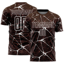 Laden Sie das Bild in den Galerie-Viewer, Custom Brown-White Abstract Network Crackle Sublimation Soccer Uniform Jersey
