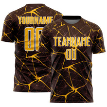 Загрузить изображение в средство просмотра галереи, Custom Brown Gold-White Abstract Network Crackle Sublimation Soccer Uniform Jersey
