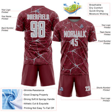 Загрузить изображение в средство просмотра галереи, Custom Burgundy Gray-White Abstract Network Crackle Sublimation Soccer Uniform Jersey