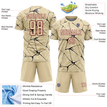 Laden Sie das Bild in den Galerie-Viewer, Custom Cream Black-Crimson Abstract Network Crackle Sublimation Soccer Uniform Jersey