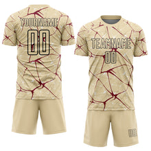 Charger l'image dans la galerie, Custom Cream Crimson-Black Abstract Network Crackle Sublimation Soccer Uniform Jersey