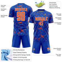 Load image into Gallery viewer, Custom Thunder Blue Orange-White Abstract Network Crackle Sublimation Soccer Uniform Jersey