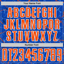 Load image into Gallery viewer, Custom Thunder Blue Orange-White Abstract Network Crackle Sublimation Soccer Uniform Jersey