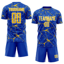 Load image into Gallery viewer, Custom Thunder Blue Yellow-White Abstract Network Crackle Sublimation Soccer Uniform Jersey