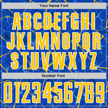 Load image into Gallery viewer, Custom Thunder Blue Yellow-White Abstract Network Crackle Sublimation Soccer Uniform Jersey