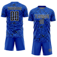 Load image into Gallery viewer, Custom Thunder Blue Black-White Abstract Network Crackle Sublimation Soccer Uniform Jersey