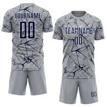 Load image into Gallery viewer, Custom Gray Navy-White Abstract Network Crackle Sublimation Soccer Uniform Jersey