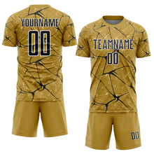 Загрузить изображение в средство просмотра галереи, Custom Old Gold Black-White Abstract Network Crackle Sublimation Soccer Uniform Jersey