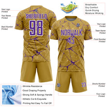 Charger l'image dans la galerie, Custom Old Gold Purple-White Abstract Network Crackle Sublimation Soccer Uniform Jersey
