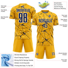 Load image into Gallery viewer, Custom Gold Navy-White Abstract Network Crackle Sublimation Soccer Uniform Jersey