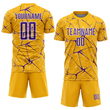Laden Sie das Bild in den Galerie-Viewer, Custom Gold Purple-White Abstract Network Crackle Sublimation Soccer Uniform Jersey