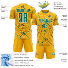 Laden Sie das Bild in den Galerie-Viewer, Custom Gold Kelly Green-White Abstract Network Crackle Sublimation Soccer Uniform Jersey