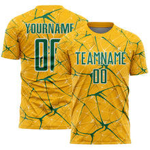 Laden Sie das Bild in den Galerie-Viewer, Custom Gold Kelly Green-White Abstract Network Crackle Sublimation Soccer Uniform Jersey