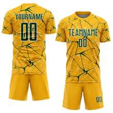 Laden Sie das Bild in den Galerie-Viewer, Custom Gold Green-White Abstract Network Crackle Sublimation Soccer Uniform Jersey