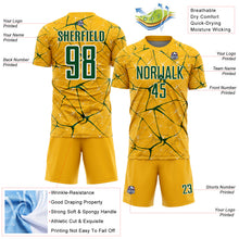 Laden Sie das Bild in den Galerie-Viewer, Custom Gold Green-White Abstract Network Crackle Sublimation Soccer Uniform Jersey