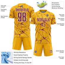 Load image into Gallery viewer, Custom Gold Crimson-White Abstract Network Crackle Sublimation Soccer Uniform Jersey