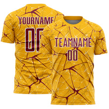 Load image into Gallery viewer, Custom Gold Crimson-White Abstract Network Crackle Sublimation Soccer Uniform Jersey