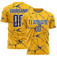 Laden Sie das Bild in den Galerie-Viewer, Custom Gold Royal-White Abstract Network Crackle Sublimation Soccer Uniform Jersey