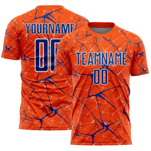 Load image into Gallery viewer, Custom Orange Royal-White Abstract Network Crackle Sublimation Soccer Uniform Jersey