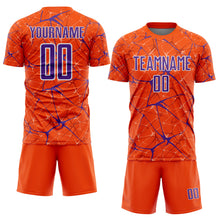 Laden Sie das Bild in den Galerie-Viewer, Custom Orange Purple-White Abstract Network Crackle Sublimation Soccer Uniform Jersey