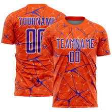 Laden Sie das Bild in den Galerie-Viewer, Custom Orange Purple-White Abstract Network Crackle Sublimation Soccer Uniform Jersey