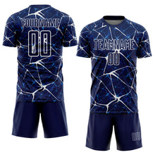 Laden Sie das Bild in den Galerie-Viewer, Custom Navy-White Abstract Network Crackle Sublimation Soccer Uniform Jersey