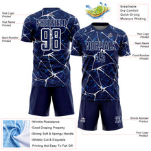 Laden Sie das Bild in den Galerie-Viewer, Custom Navy-White Abstract Network Crackle Sublimation Soccer Uniform Jersey