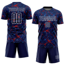 Load image into Gallery viewer, Custom Navy Red-White Abstract Network Crackle Sublimation Soccer Uniform Jersey