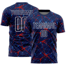 Load image into Gallery viewer, Custom Navy Red-White Abstract Network Crackle Sublimation Soccer Uniform Jersey