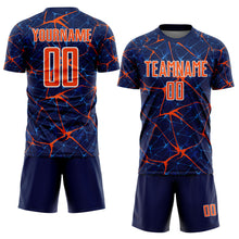 Load image into Gallery viewer, Custom Navy Orange-White Abstract Network Crackle Sublimation Soccer Uniform Jersey