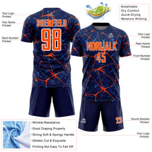 Load image into Gallery viewer, Custom Navy Orange-White Abstract Network Crackle Sublimation Soccer Uniform Jersey