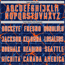 Load image into Gallery viewer, Custom Navy Orange-White Abstract Network Crackle Sublimation Soccer Uniform Jersey
