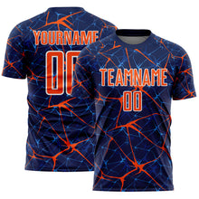 Load image into Gallery viewer, Custom Navy Orange-White Abstract Network Crackle Sublimation Soccer Uniform Jersey