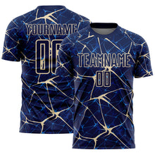 Laden Sie das Bild in den Galerie-Viewer, Custom Navy-Cream Abstract Network Crackle Sublimation Soccer Uniform Jersey
