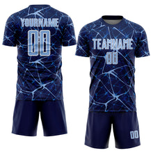 Laden Sie das Bild in den Galerie-Viewer, Custom Navy Light Blue-White Abstract Network Crackle Sublimation Soccer Uniform Jersey