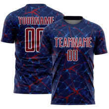 Laden Sie das Bild in den Galerie-Viewer, Custom Navy Crimson-White Abstract Network Crackle Sublimation Soccer Uniform Jersey