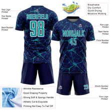 Load image into Gallery viewer, Custom Navy Teal-White Abstract Network Crackle Sublimation Soccer Uniform Jersey