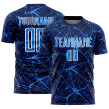 Laden Sie das Bild in den Galerie-Viewer, Custom Navy Powder Blue-White Abstract Network Crackle Sublimation Soccer Uniform Jersey