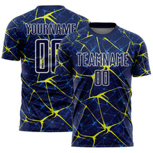 Load image into Gallery viewer, Custom Navy Neon Yellow-White Abstract Network Crackle Sublimation Soccer Uniform Jersey