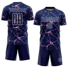 Load image into Gallery viewer, Custom Navy Medium Pink-White Abstract Network Crackle Sublimation Soccer Uniform Jersey