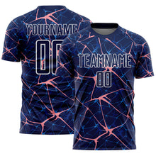 Load image into Gallery viewer, Custom Navy Medium Pink-White Abstract Network Crackle Sublimation Soccer Uniform Jersey