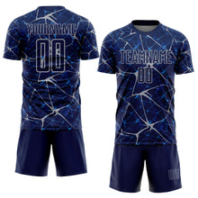Load image into Gallery viewer, Custom Navy-Gray Abstract Network Crackle Sublimation Soccer Uniform Jersey