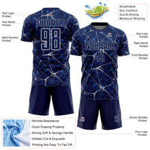 Load image into Gallery viewer, Custom Navy-Gray Abstract Network Crackle Sublimation Soccer Uniform Jersey