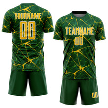 Laden Sie das Bild in den Galerie-Viewer, Custom Green Yellow-White Abstract Network Crackle Sublimation Soccer Uniform Jersey