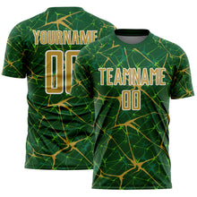 Load image into Gallery viewer, Custom Green Old Gold-White Abstract Network Crackle Sublimation Soccer Uniform Jersey