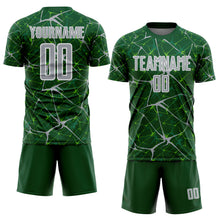 Load image into Gallery viewer, Custom Green Gray-White Abstract Network Crackle Sublimation Soccer Uniform Jersey